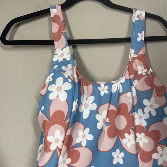 Esther Williams ModCloth 10 One Piece Swim Dress Shorts Blue Chic Let Fun Bloom - Picture 4 of 13